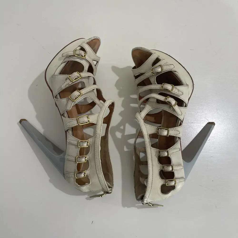 L.A.M.B Gwen Stefani LAMB DAVIN Natural Leather Strappy Pumps Size 8.5